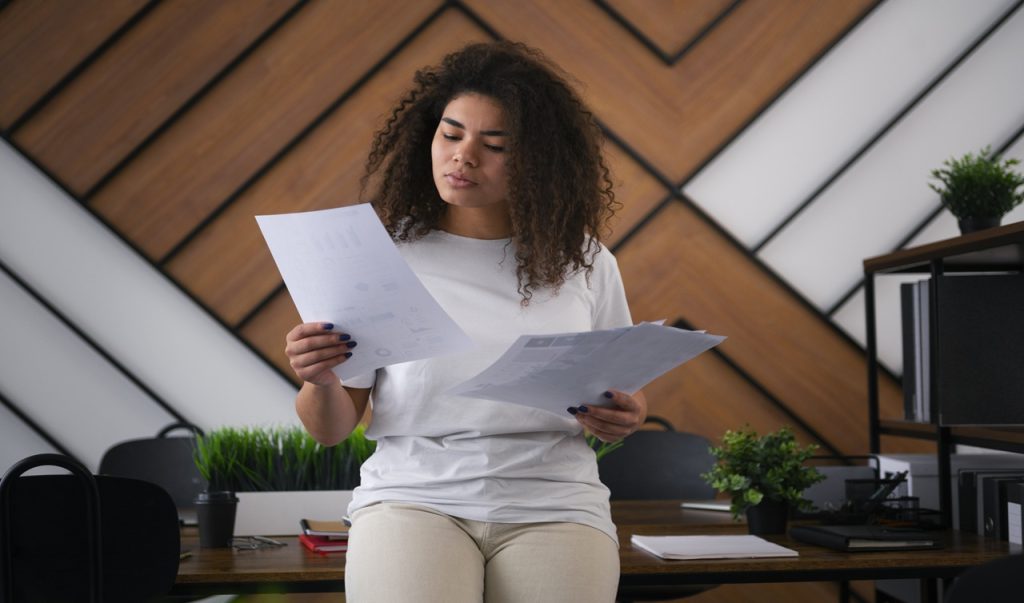 front-view-woman-working-as-economist